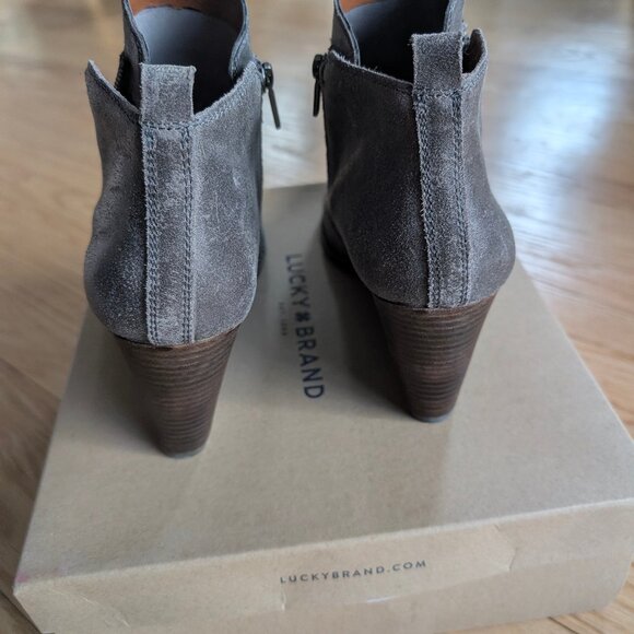 NEW Lucky Brand Yesterr Wedge Heel Booties Leather Women's 11 Ankle Boot gray - Picture 5 of 13